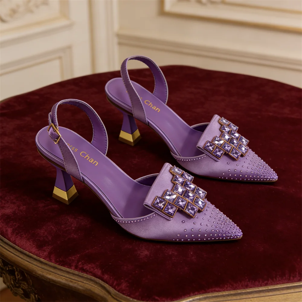 Venus Chan 2026 Elegant Green Slingback Heels with Rhinestones – Italian Design, Pointed Toe Bridal & Evening Party Footwear