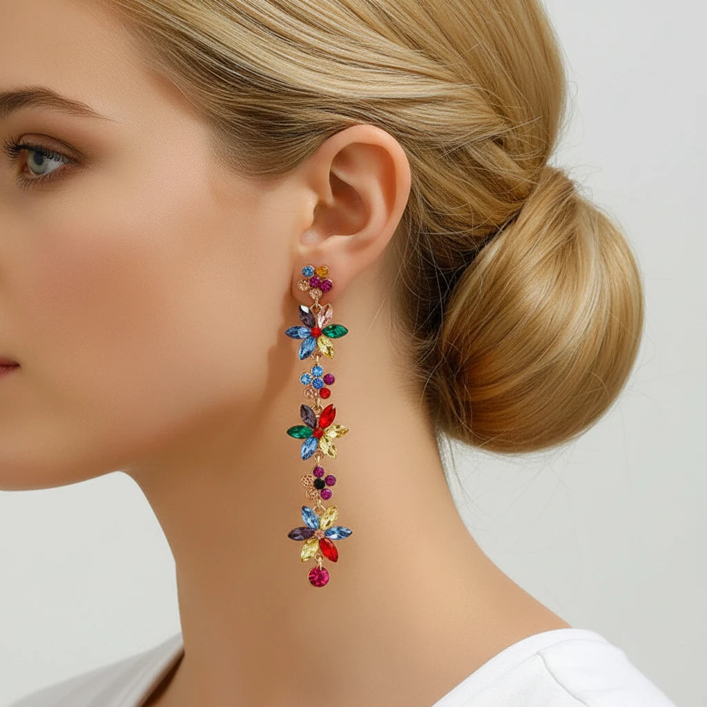 Romantic Shiny Glass Flower Dangle Drop Earrings