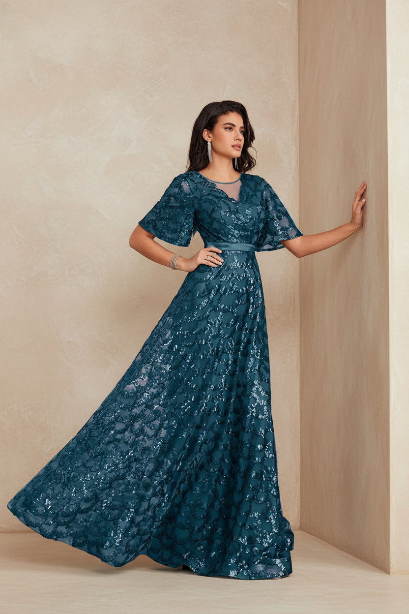 V-Neck Sequin Mermaid Evening Dress