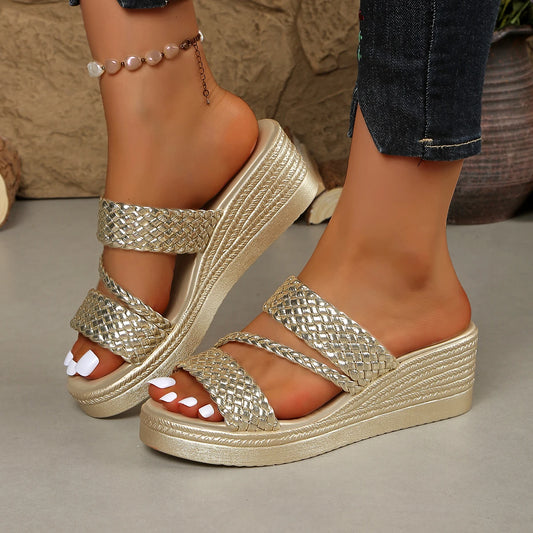 Women Wedges Sandals 2026 New Summer Women Slip on High-heeled Fashion Woman Shoes Comfortable Flower Outdoor Platform Sandals