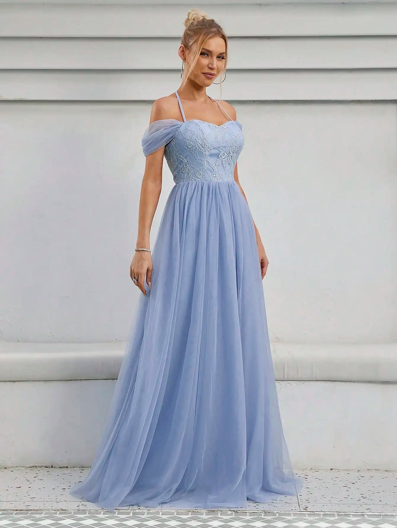 Lace Back Pleated Bridal Gown