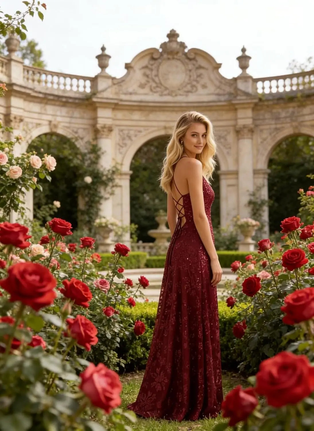 Lace Sequin A-Line Prom Dress