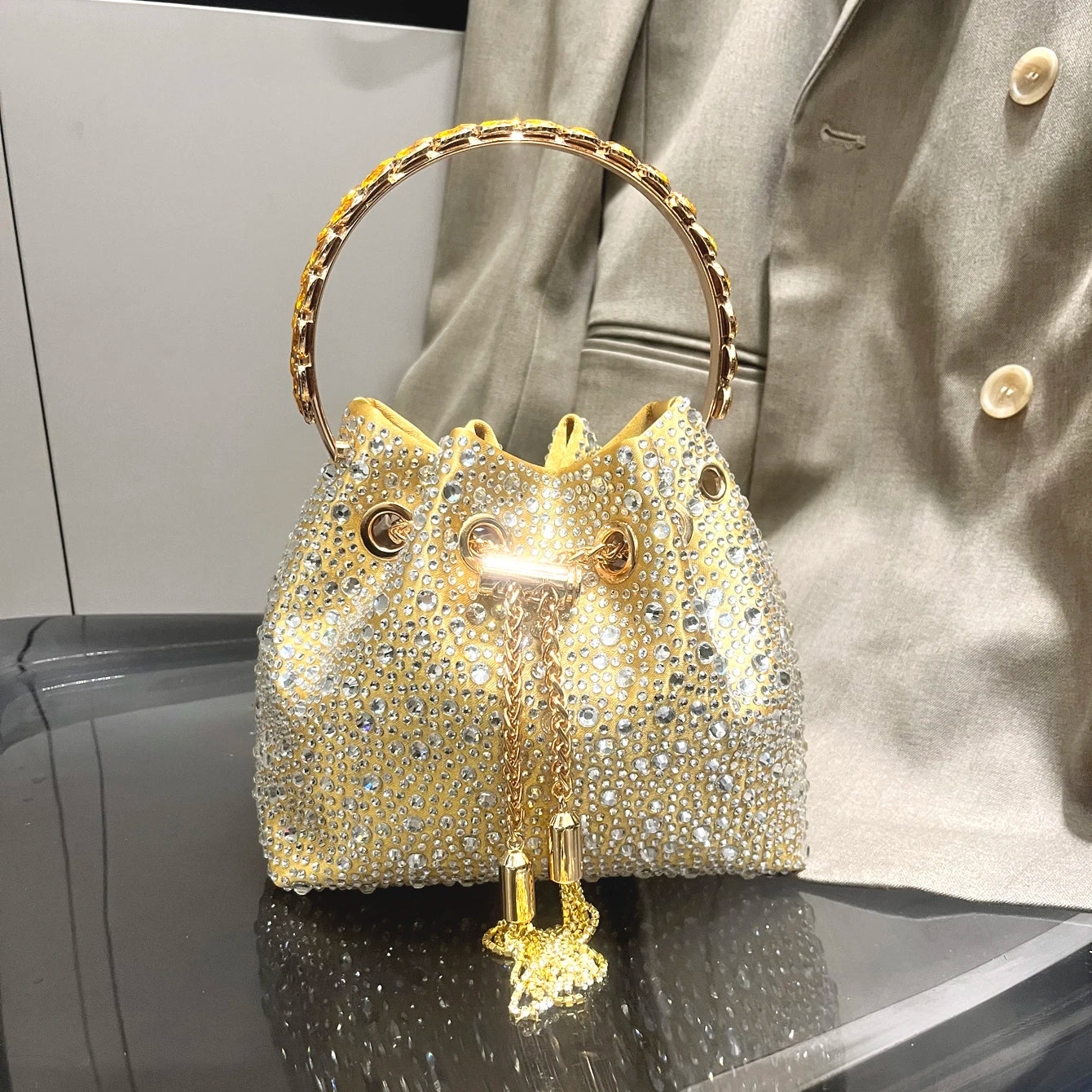 Crystal Handle Evening Clutch Bag