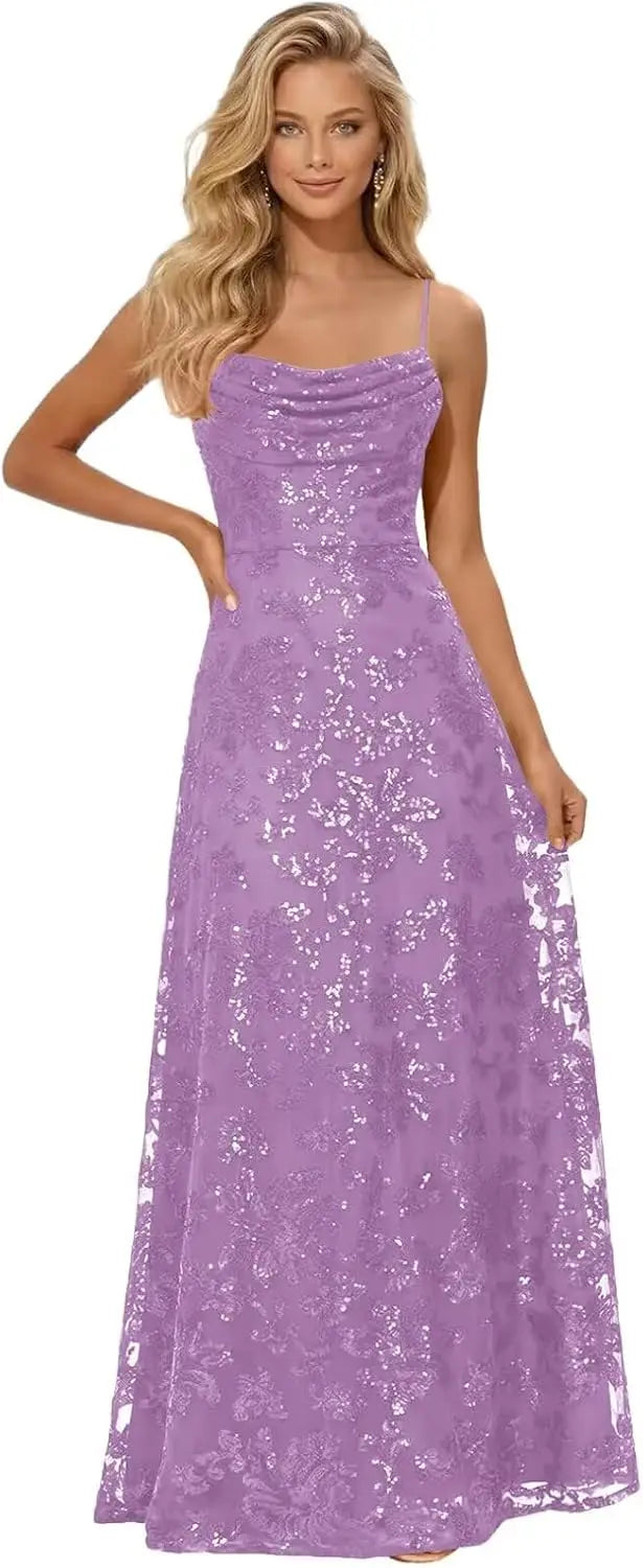 Lace Sequin A-Line Prom Dress