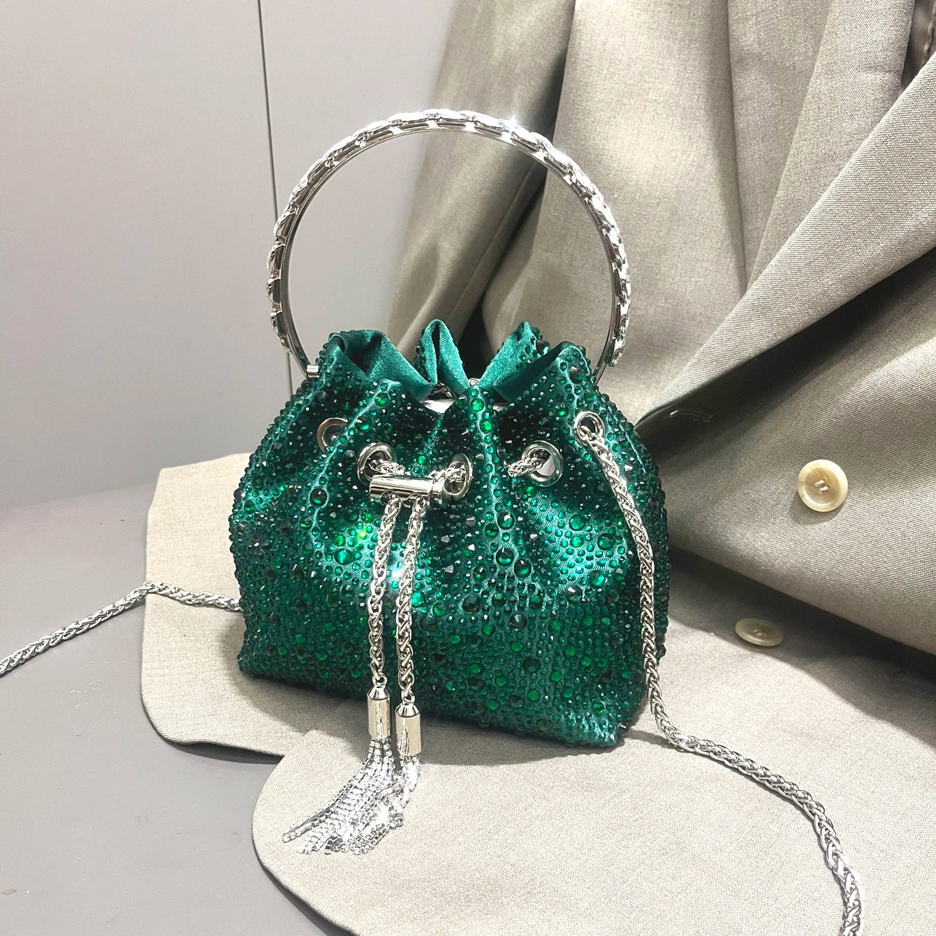 Crystal Handle Evening Clutch Bag