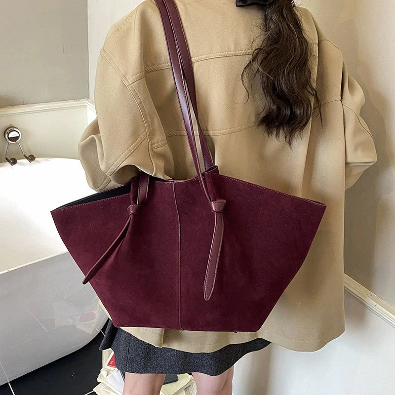 Suede Wing Tote Shoulder Bag
