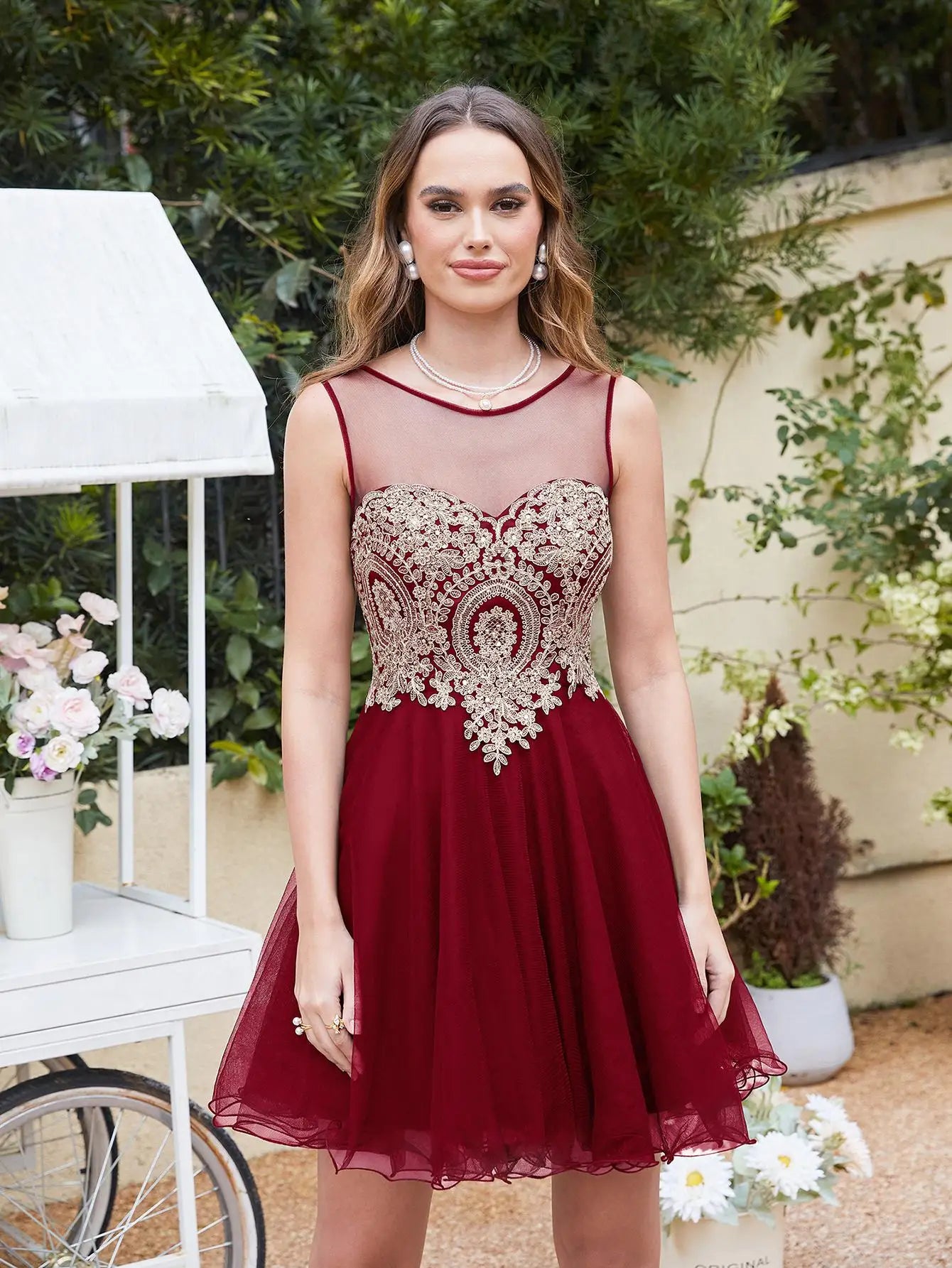 MisShow Ruffles Floral Lace Short Prom Evening Dress Sexy Illusion Tulle Little Black Dress for Homecoming Graduation Party 2026