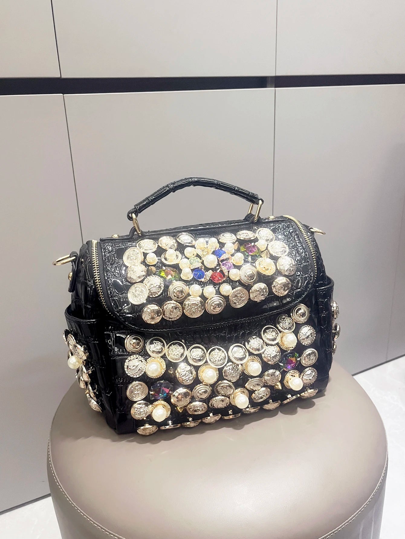 Luxury Black Handmade Bucket Shoulder Bag