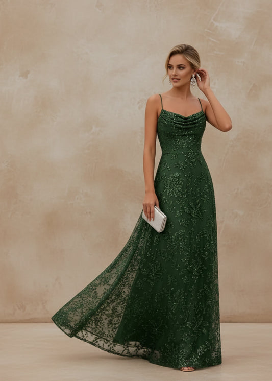 Lace Sequin A-Line Prom Dress