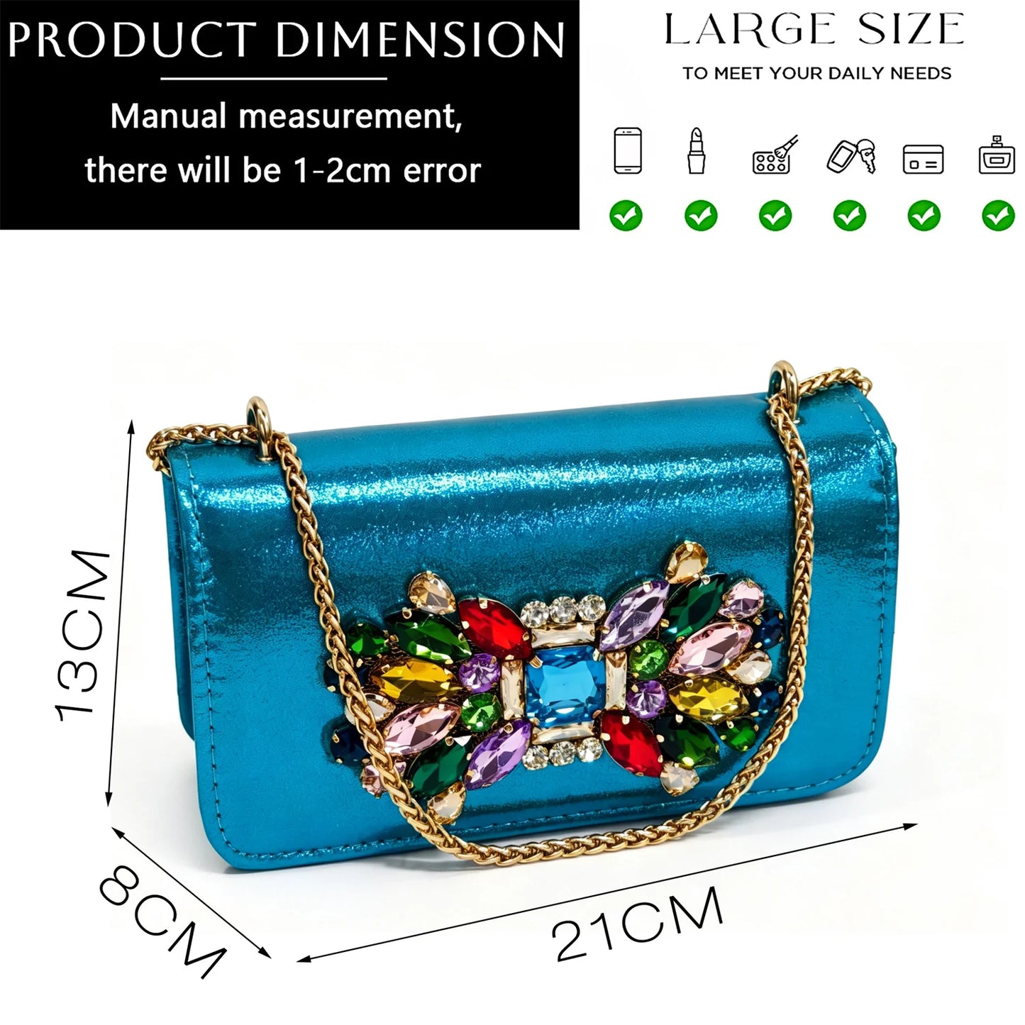 2026 Sky Blue Metallic Rhinestone Mules with Matching Crossbody Bag - Women's Block Heel Sandals for Wedding and Evening Parties