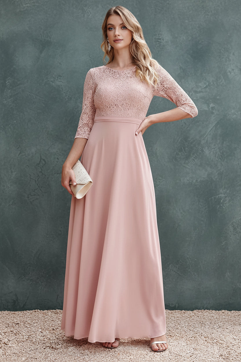 BABYONLINE In Stock Bridesmaid Gown Long Sleeve Floral Lace Appqulies Chiffon A-line Skirt Boho Wedding Party Guest Gown