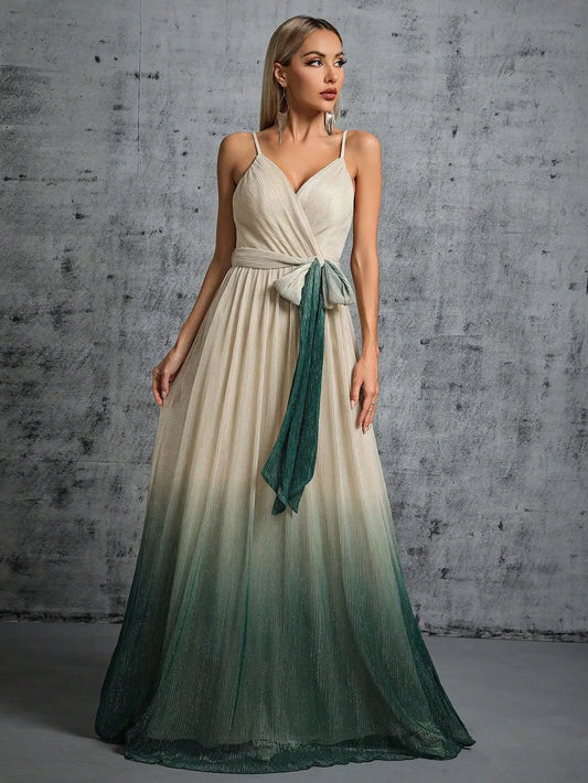 Plus Size Halter V-Neck Evening Gown