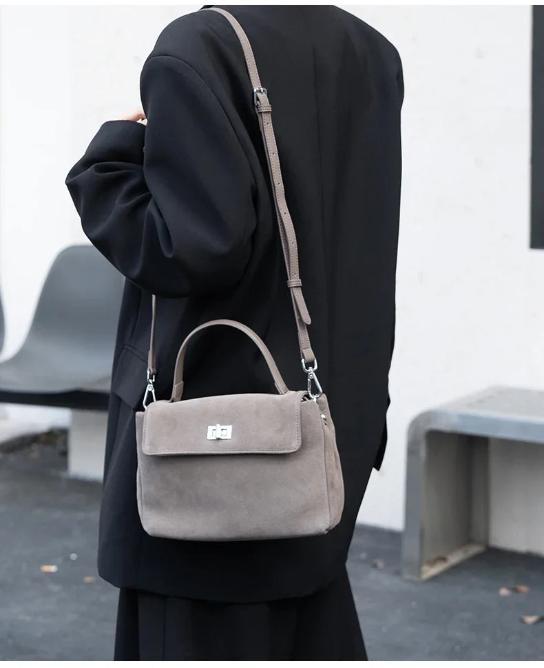 Natural Suede Leather Crossbody Bag