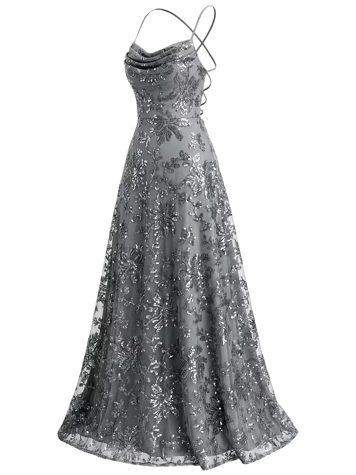 Lace Sequin A-Line Prom Dress