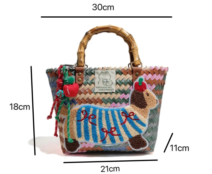 Retro Woven Dachshund Tote Beach Bag
