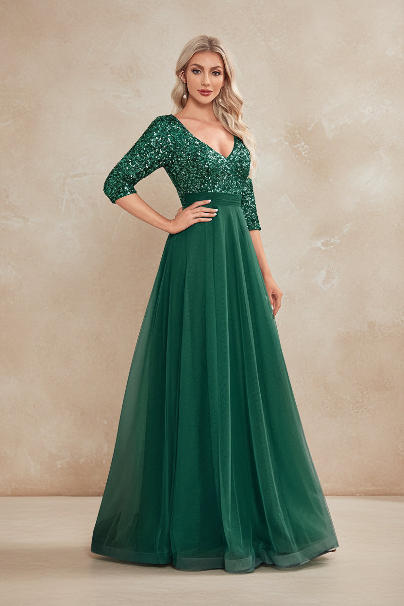 Luxury V-Neck Floor Length Evening Dress