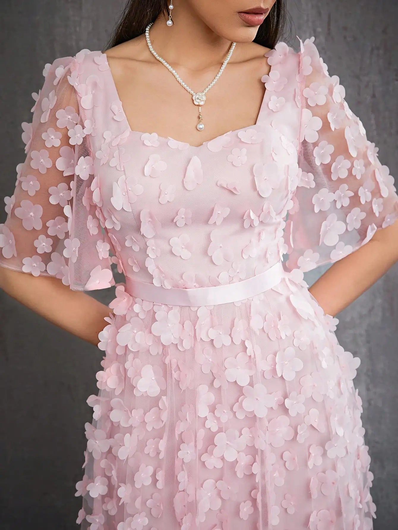 Beaded Heart Neck Formal Ball Gown