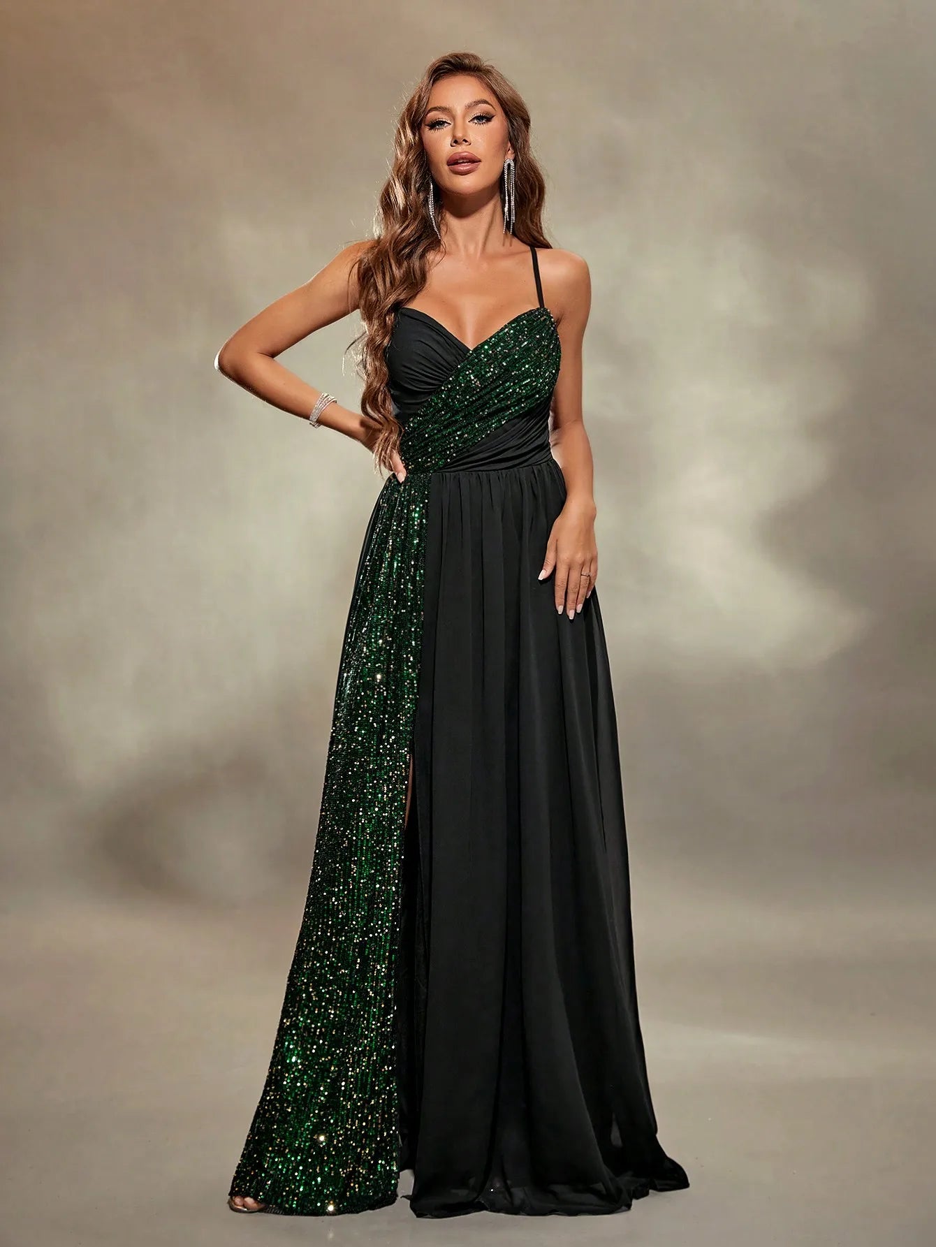 Sweetheart Neck Chiffon Sequin Evening Gown