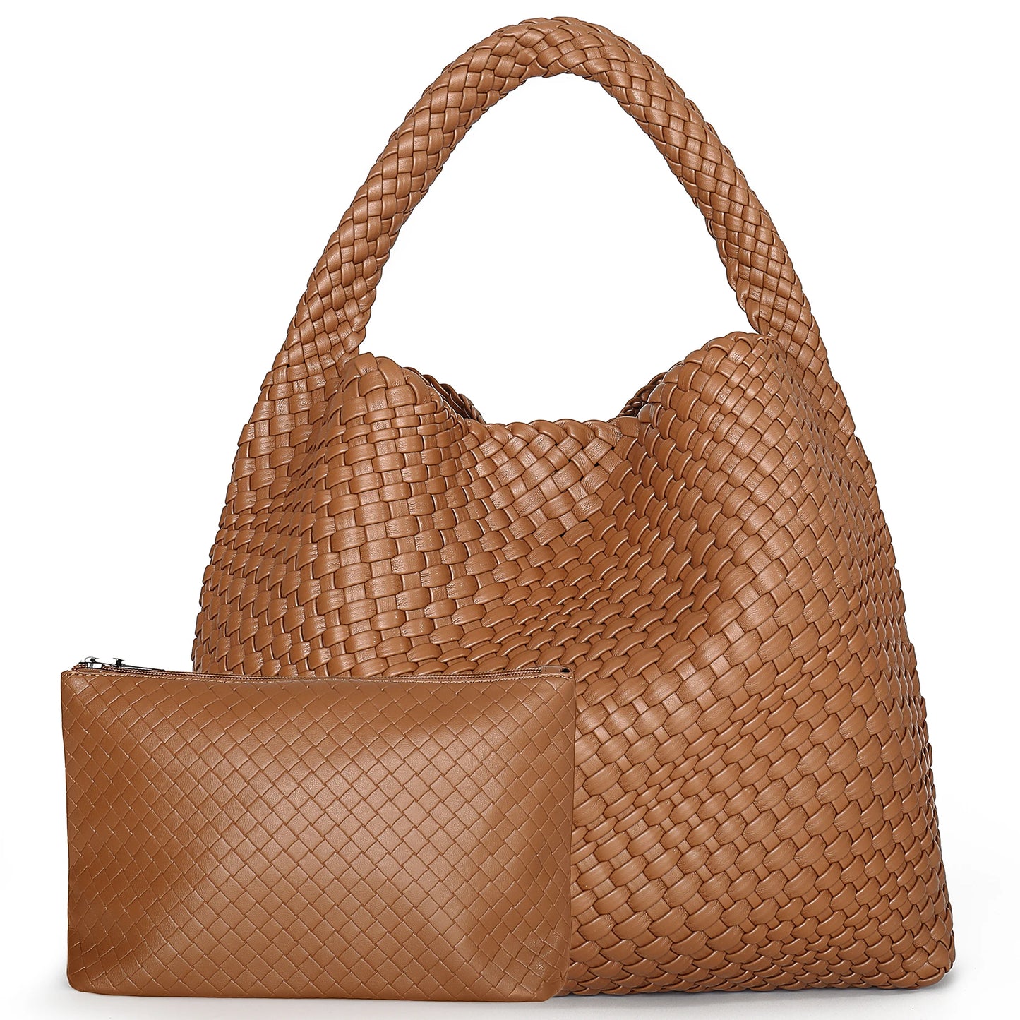 Soft Leather Woven Shopper Tote
