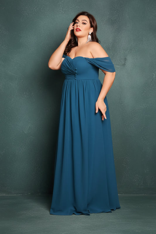 One Shoulder Pleated Chiffon Maxi Dress