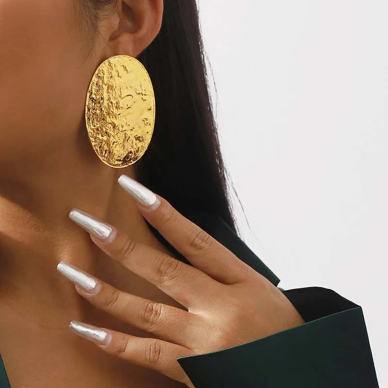 Exaggerated Gold Color Big Oval Stud Earrings