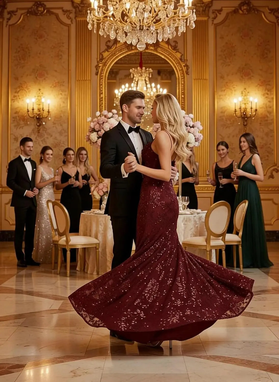 Lace Sequin A-Line Prom Dress