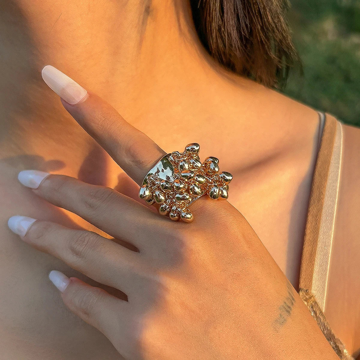 Salircon Trendy Imitation Pearl Stone CCB Small Ball Ring Women's Man 2024 Vintage Street Punk Hip Hop Ring Female Jewelry