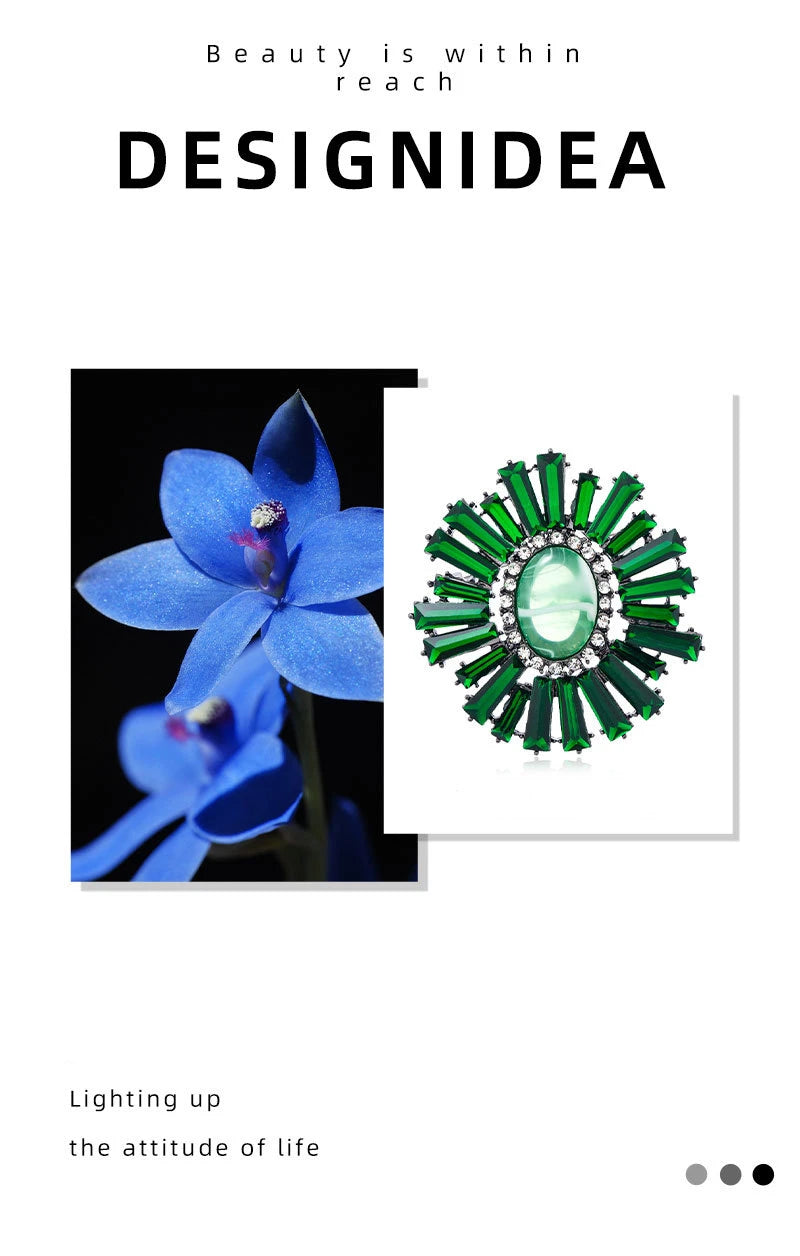 SKEDS Vintage Baroque Luxury Rhinestone Sun Flower Brooches Badges For Women Men Retro Palace Gorgeous Pins Jewelry