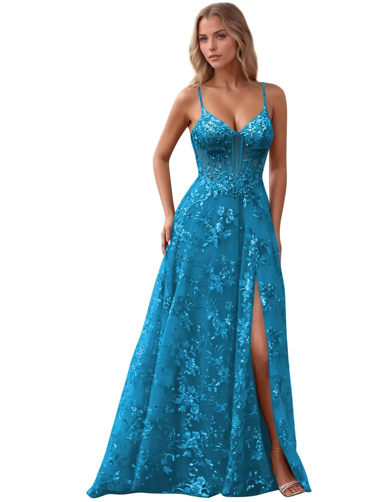 Spaghetti Strap Sequin Prom Dress