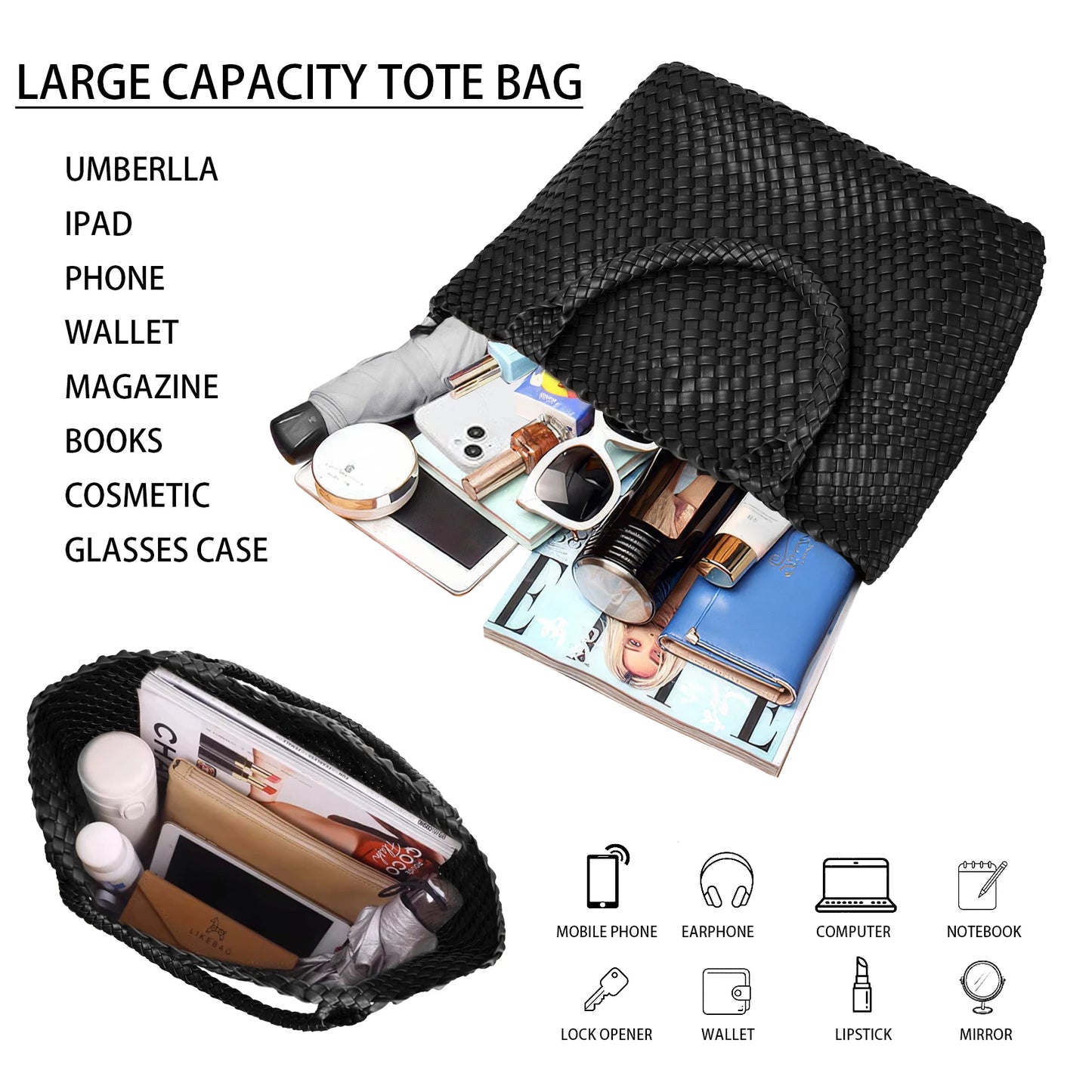 Vegan Leather Woven Tote Bag