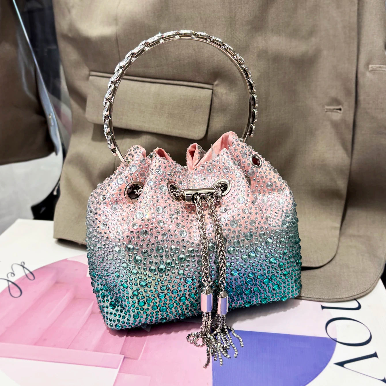 Crystal Handle Evening Clutch Bag