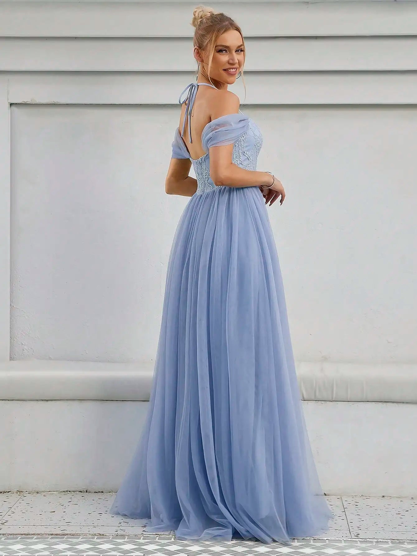 Lace Back Pleated Bridal Gown