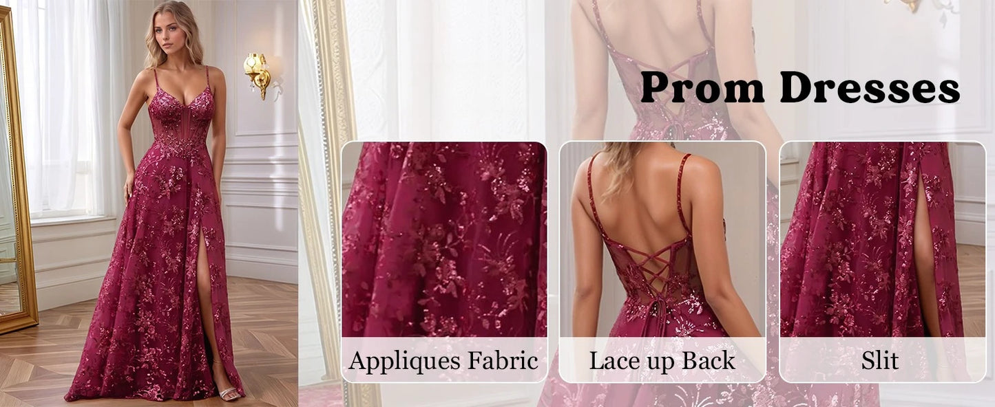 Spaghetti Strap Sequin Prom Dress