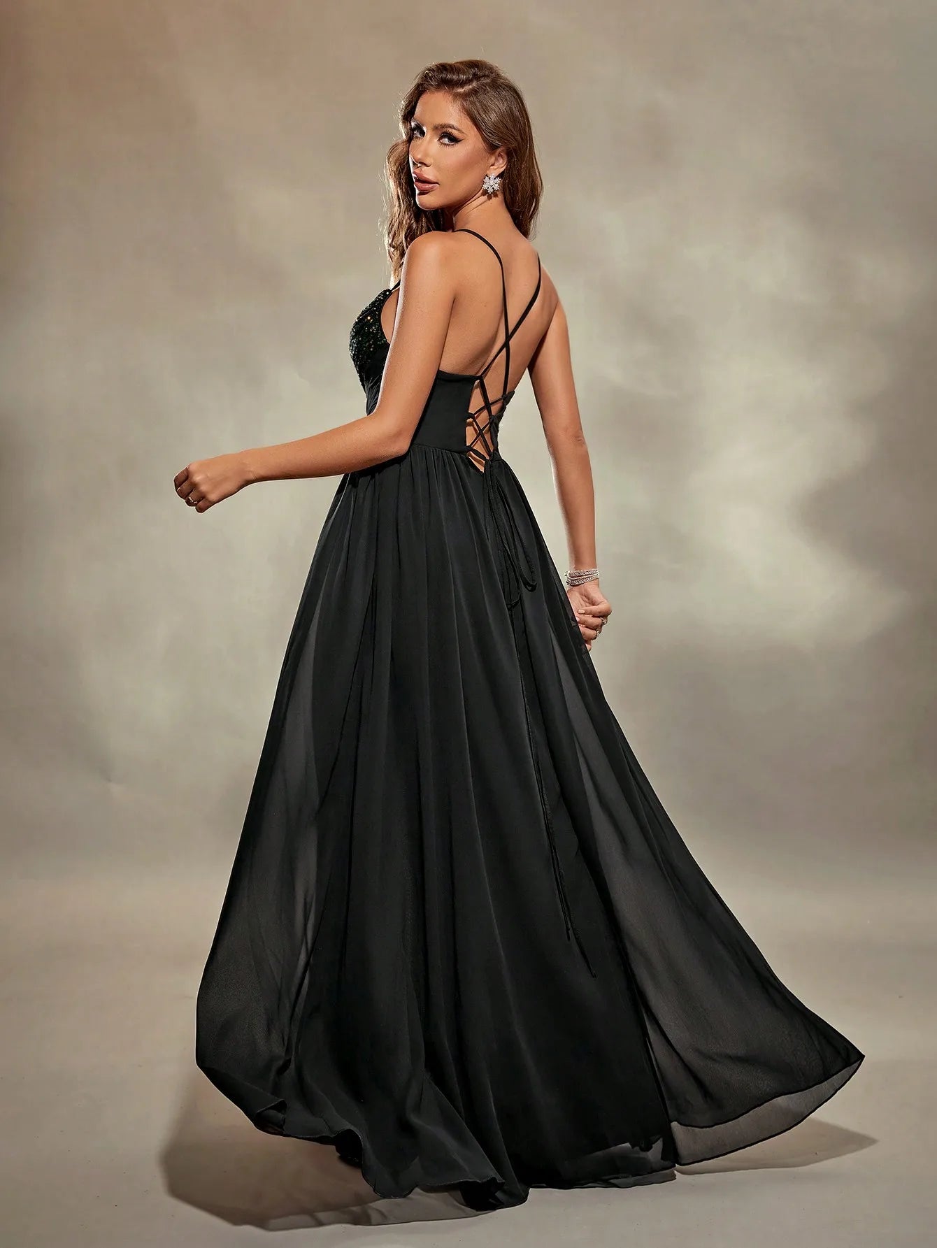 Sweetheart Neck Chiffon Sequin Evening Gown