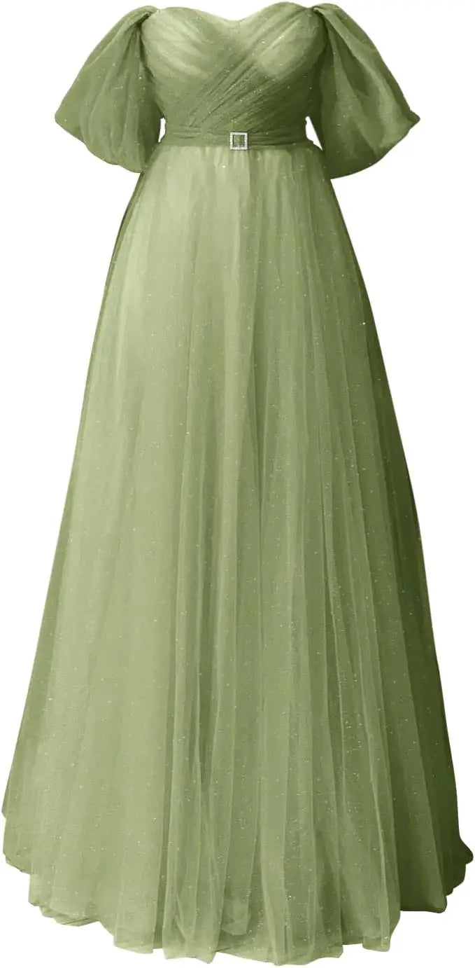 Glitter Tulle Prom Dresses Off The Shoulder Sweetheart Puffy Long Evening Gowns for Women 2026 Elegant Dress Wedding Party