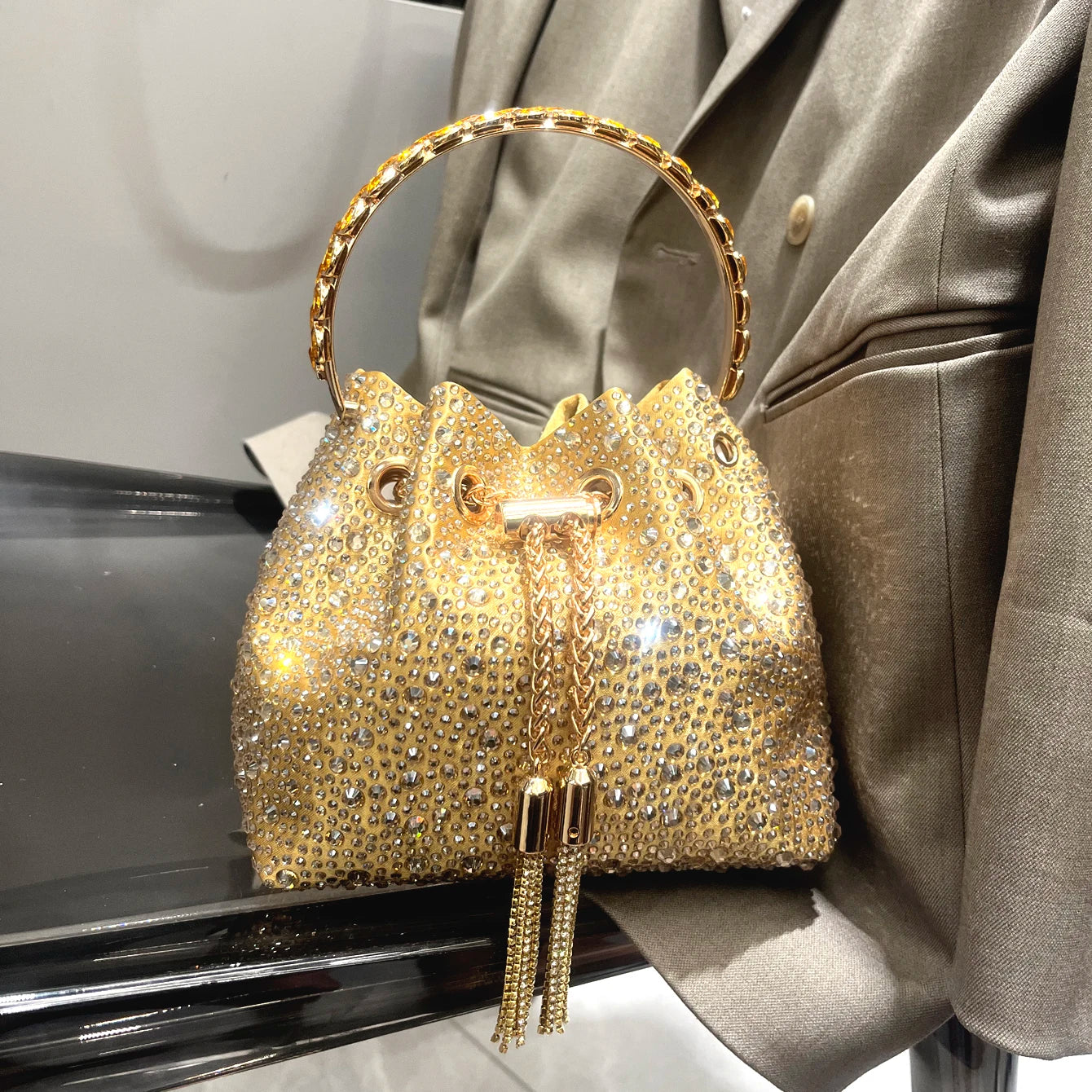 Crystal Handle Evening Clutch Bag
