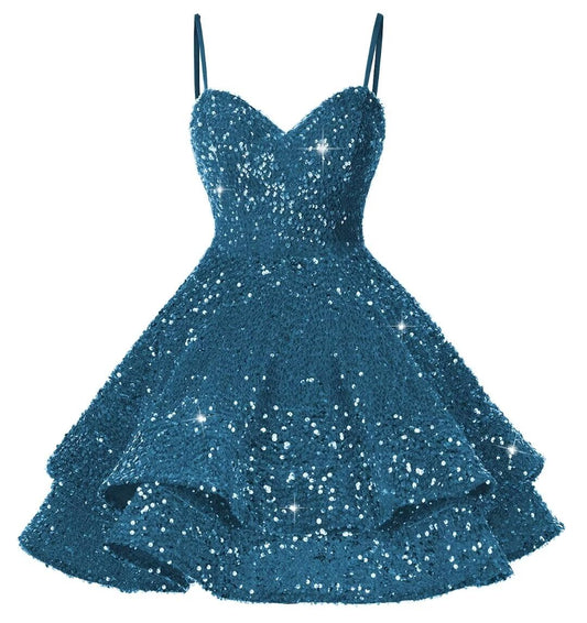 Stylefun Short Prom Dresses for Sweet 16 Sequin V-Neck Homecoming Dress for Teens Homecoming Dresses for Women Plus Size 16 Peacock