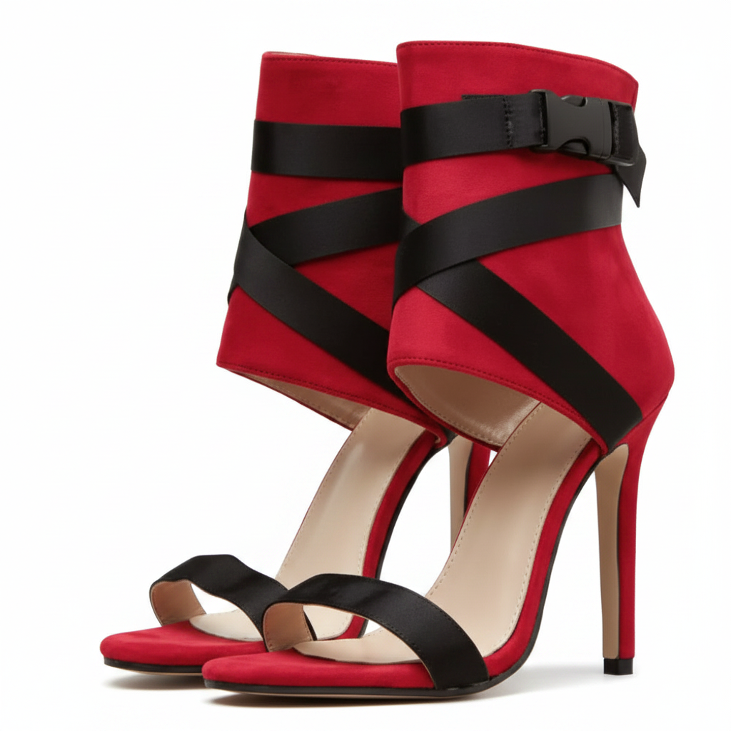 Open Toe Woven Buckle Stiletto Heels