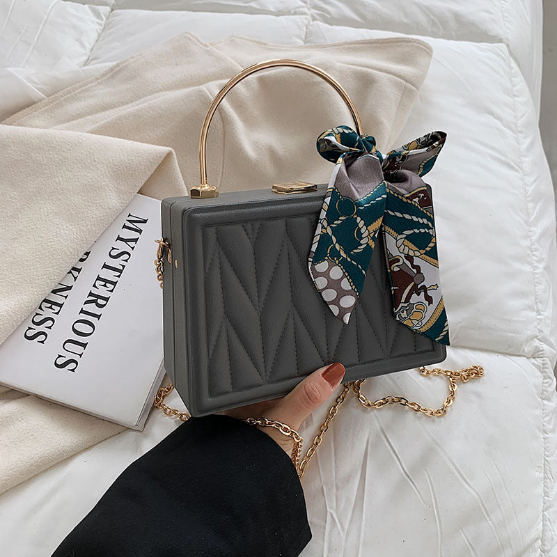 Women's Versatile Silk Scarf Messenger Bag with Chain