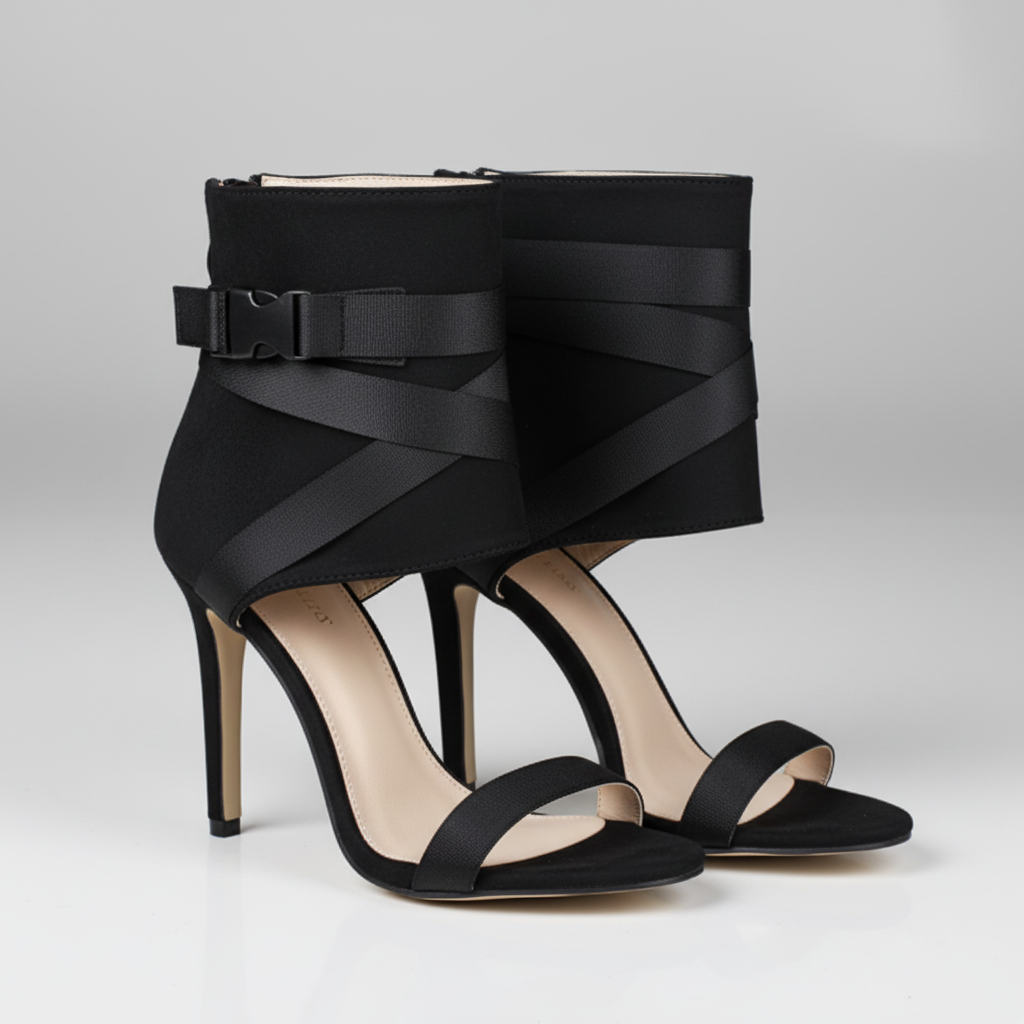 Open Toe Woven Buckle Stiletto Heels