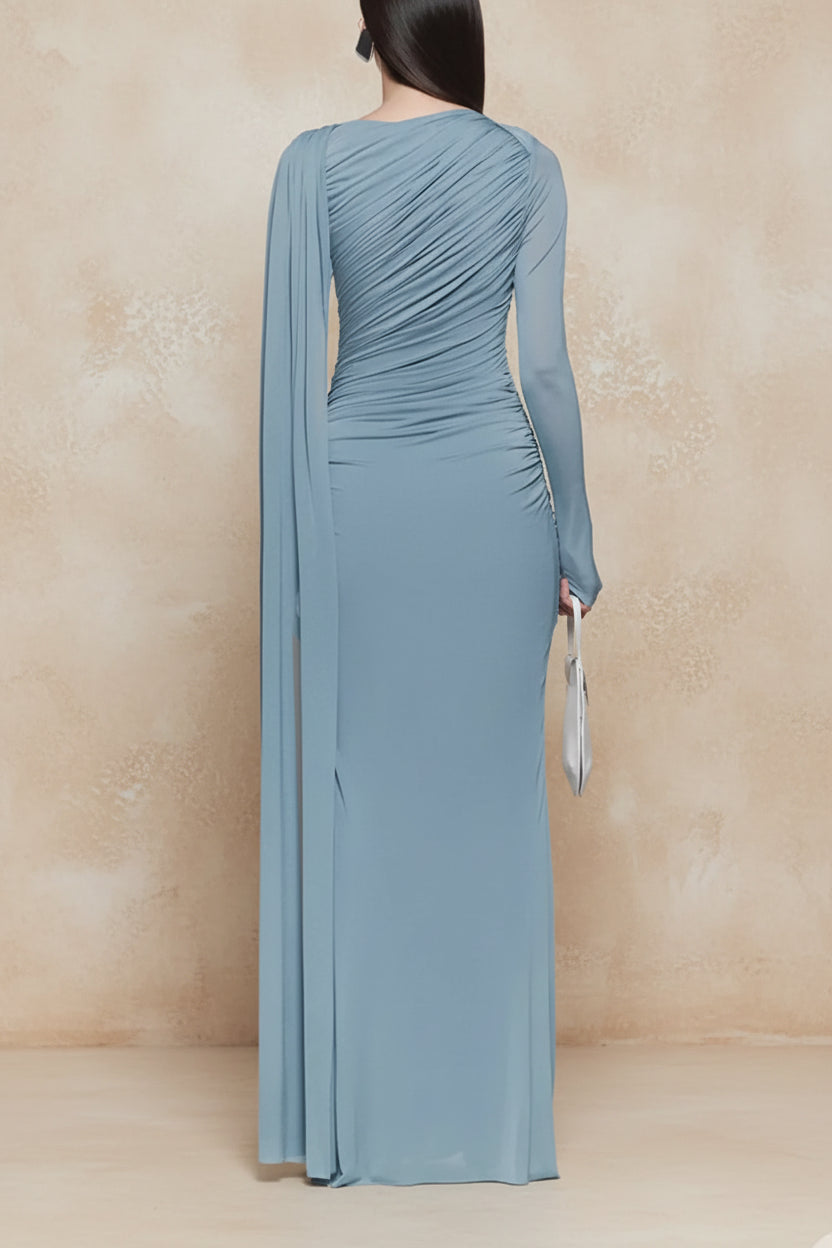 Ruched Draped Long Sleeve Maxi Dress - TrendNest