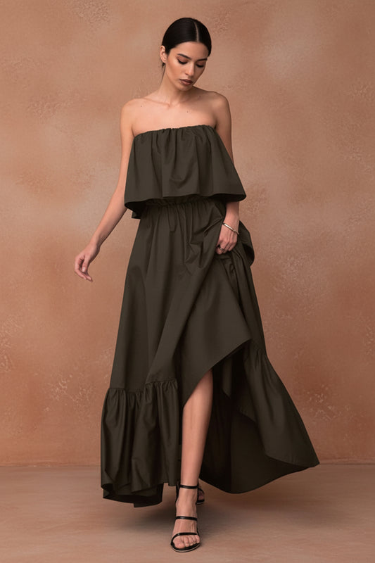 Off - Shoulder Ruffle Hem Maxi Dress - TrendNest