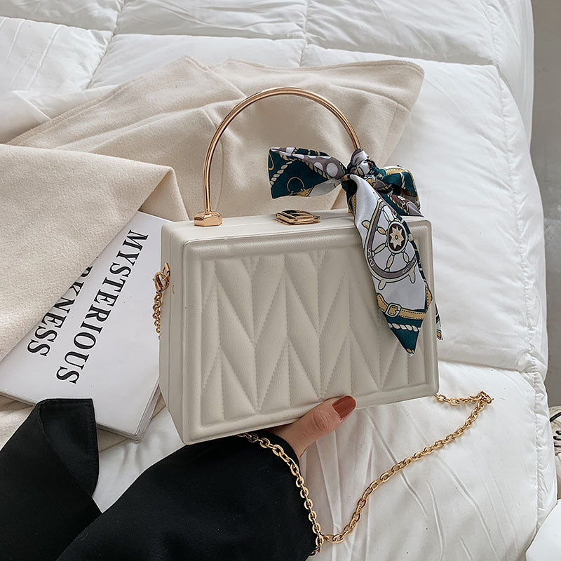 Women's Versatile Silk Scarf Messenger Bag with Chain