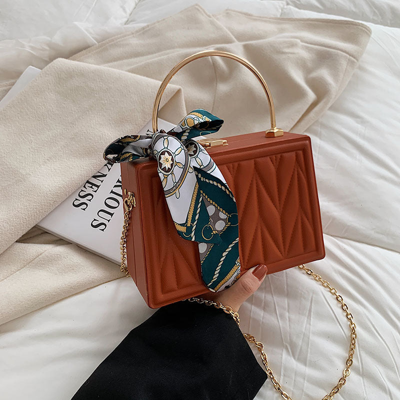 Women's Versatile Silk Scarf Messenger Bag with Chain