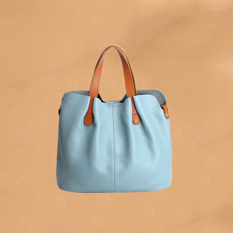 Color Block Leather Tote Bag