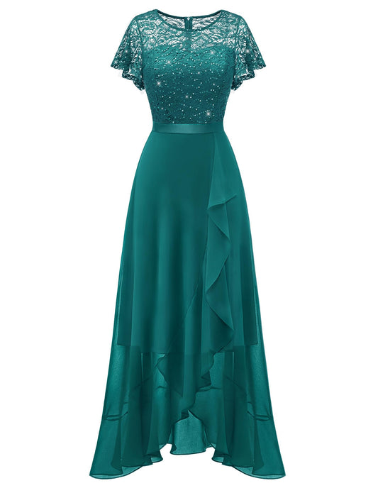 BeryLove Sequin Formal Dresses for Women Flutter Short Sleeve Wedding Guest Dress Cocktail Long Homecoming Dress 51XP PeacockGreen 3XL