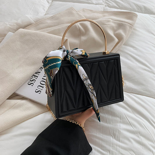 Women's Versatile Silk Scarf Messenger Bag with Chain