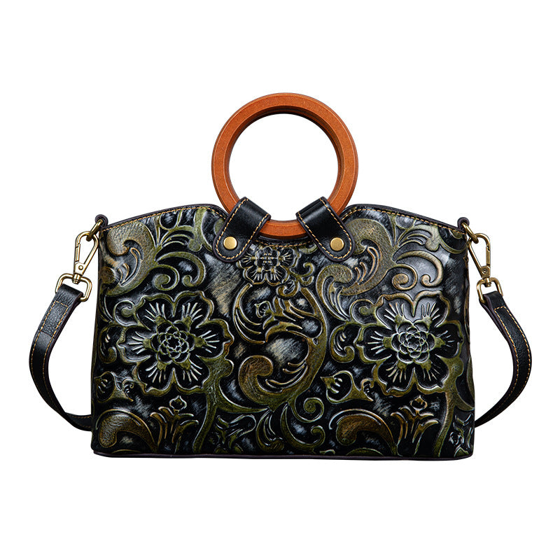 Vintage Embossed Leather Tote Bag for Women